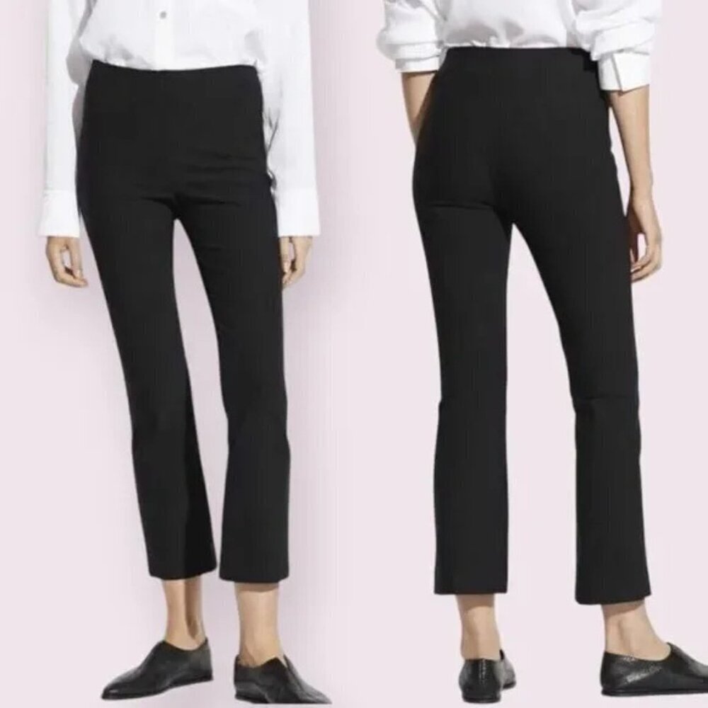 Vince Black Elastic Waist Cropped Preppy Office Flare Pants - 35653